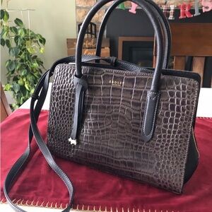 Croc-Embossed Black Handbag